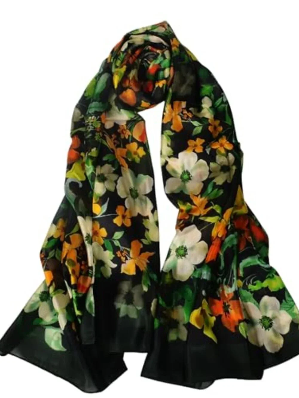 100% Mulberry Silk Scarf 69x43 Floral Long Shawl Wraps Office Wear Travel Photo